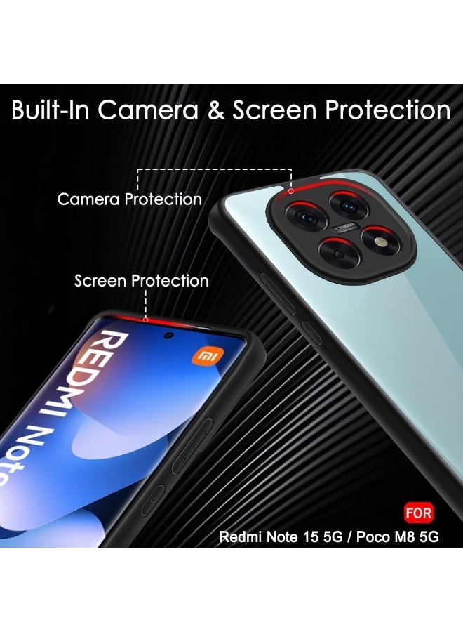 جراب شفاف، مقاوم للصدمات بمواصفات عسكرية، مقاوم للاصفرار، جراب حماية نحيف للهاتف، غطاء كامل مع حماية للكاميرا، متوافق مع هواتف شاومي (ريدمي نوت 15 5G/4G) وبوكو إم 8 5G - أسود - Image 5